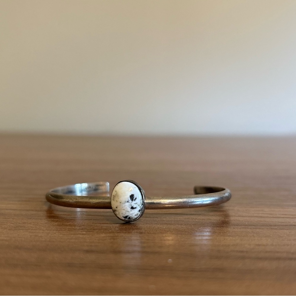 Adjustable Sterling Silver & White Buffalo Bangle